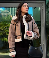 Velvet Zipper Fly Turn Down Collar Crop Jackets